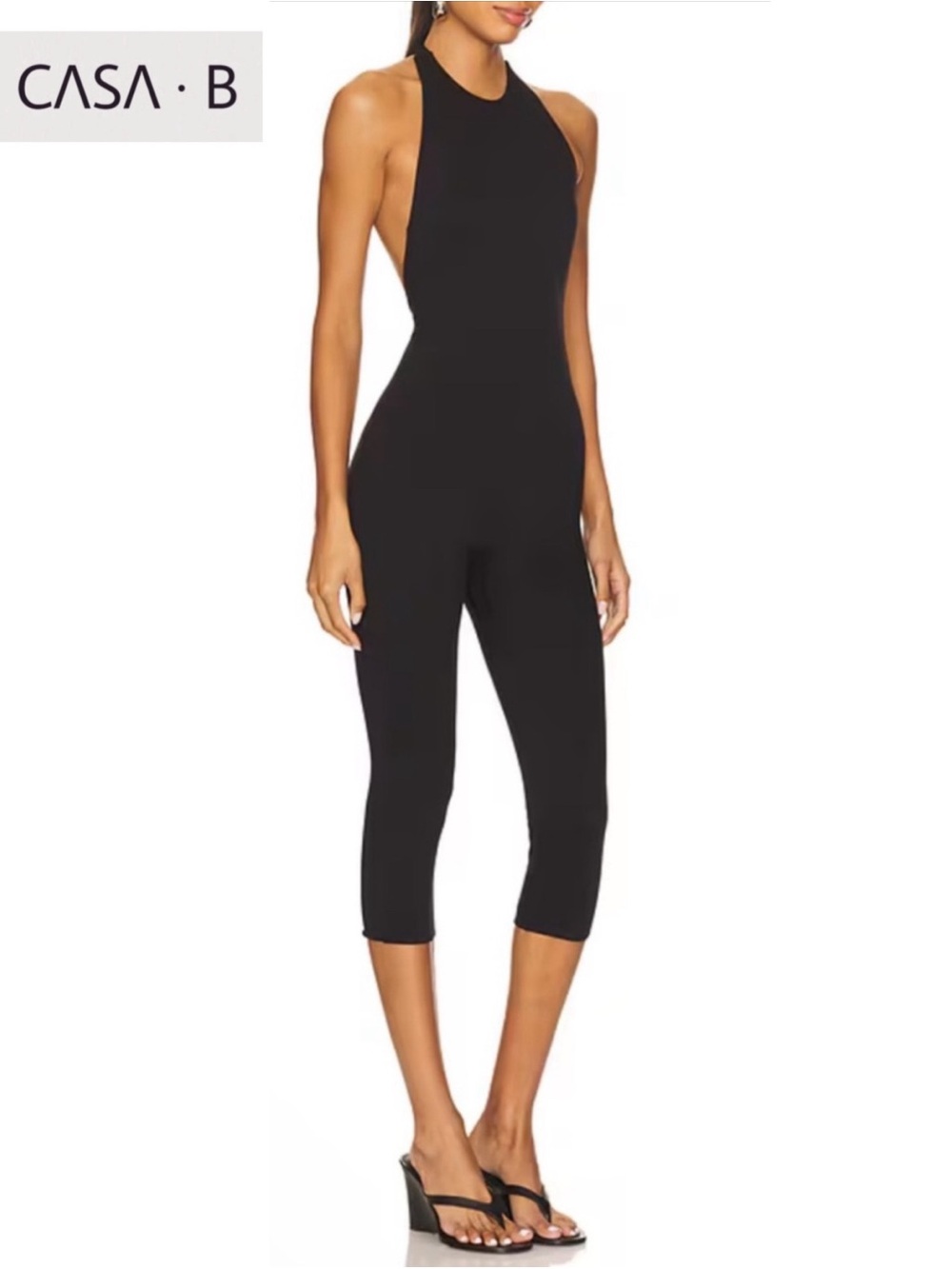 NEW💫CASA B | Amélie Noir Backless Halter tie black Capri one piece Jumpsuit